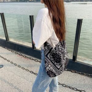 Bohemia Canvas Tote Bag For Women Retro Large Size Canvas Shoulder Bag Hobo Crossbody Handbag Casual Tote For Shopping And Travel