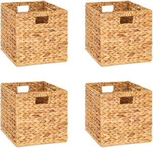 m4decor wicker storage basket, wicker storage baskets for shelves, large wicker baskets for storage, wicker cube storage bins for bedroom, living room, nursery room (natural – 4 packs 10.5×10.5in)