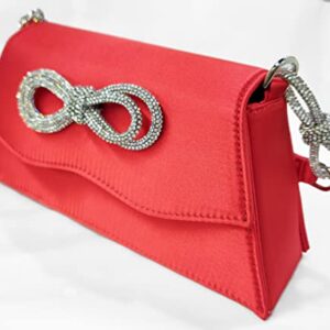 Double Bow Rhinestone Evening Handbag for Women Mini Hobo Bag Tote Bag Elegant Purses for Wedding Travel Party