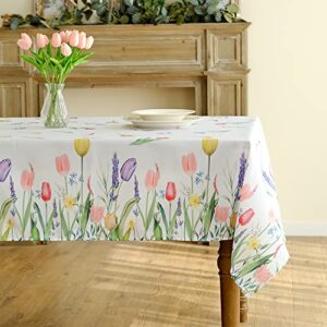 geeory spring easter floral tablecloth rectangle 60x84 inch yellow tulip summer decor indoor outdoor seasonal table cover for home kitchen dining table atc005