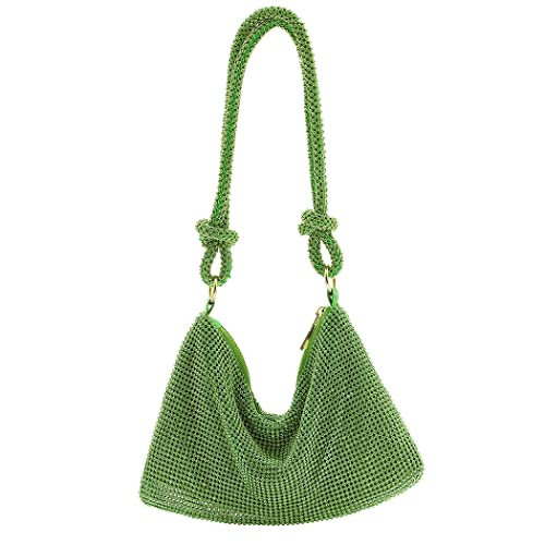 Yokawe Rhinestone Purses for Women Evening Bag Sparkly Hobo Bag Silver Handbag Vacation Club Party Wedding Clutch (Green)