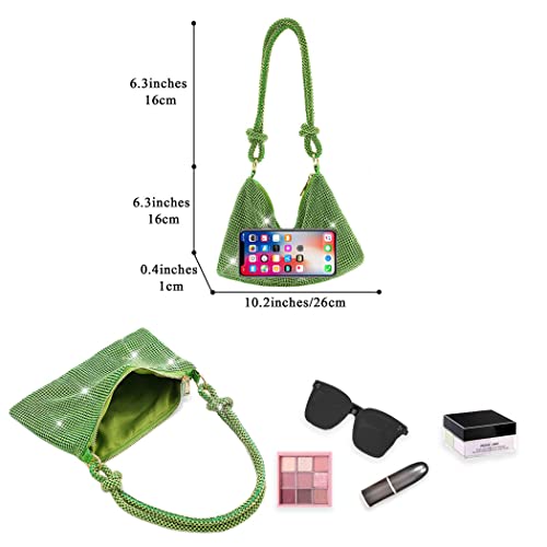 Yokawe Rhinestone Purses for Women Evening Bag Sparkly Hobo Bag Silver Handbag Vacation Club Party Wedding Clutch (Green)