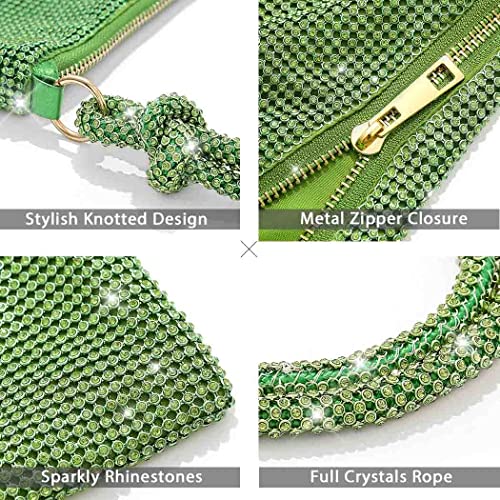 Yokawe Rhinestone Purses for Women Evening Bag Sparkly Hobo Bag Silver Handbag Vacation Club Party Wedding Clutch (Green)