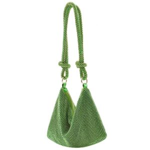 Yokawe Rhinestone Purses for Women Evening Bag Sparkly Hobo Bag Silver Handbag Vacation Club Party Wedding Clutch (Green)