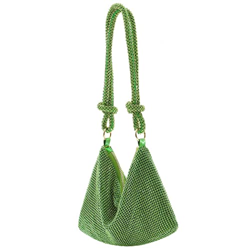 Yokawe Rhinestone Purses for Women Evening Bag Sparkly Hobo Bag Silver Handbag Vacation Club Party Wedding Clutch (Green)