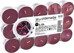 stortskon 205.044.67, 30 pack, berries, leafy greens & violets scented tealight candles, dark red, 3.5 hours,1.5″