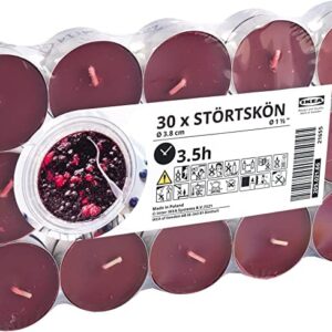 STORTSKON 205.044.67, 30 Pack, Berries, Leafy Greens & Violets Scented Tealight Candles, Dark Red, 3.5 Hours,1.5"