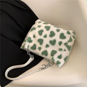 CLBDBAG Plush Women Shoulder Bags Plush Tote Bag Chain Lovely Heart Soft Ladies Handbags Fashion Large Capacity Crossbody Bag for Female Shopping