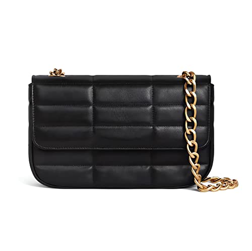 ZWPO Women's Leather Designer Crossbody Bags and Purses,Female Chain Messenger Clutch Bag Adjustable Quilted Handbags 04Square Black