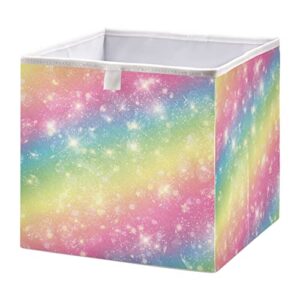 galaxy unicorn pastel rainbow storage bins cubes storage baskets fabric foldable collapsible decorative storage bag with handles for shelf closet bedroom home gift 11″ x 11″ x 11″