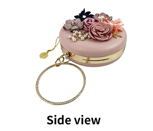 shiiriin | Women’s 3D Nude Pink Floral Clutch Purse Hand Bag | Handmade with Pearl | Bridal Wedding Daytime Evening Party (Nude Pink)