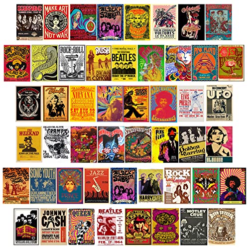 Rock Band poster Album covers Vintage rock poster for room aesthetic 50pcs Retro band wall collage kit for wall decor 70s 80s 90s music Poster Room Decor, punk rock posters collection