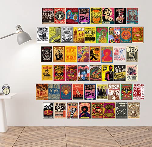 Rock Band poster Album covers Vintage rock poster for room aesthetic 50pcs Retro band wall collage kit for wall decor 70s 80s 90s music Poster Room Decor, punk rock posters collection