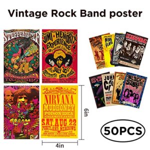 Rock Band poster Album covers Vintage rock poster for room aesthetic 50pcs Retro band wall collage kit for wall decor 70s 80s 90s music Poster Room Decor, punk rock posters collection