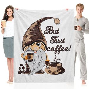 ivarunner coffee gnomes throw blanket,but first coffee theme blanket,gnome blankets gifts for coffee lover/women/friends/adults,spring home decor couch sofa bed travel blankets,50×60 inch