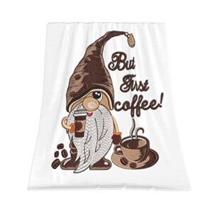 Ivarunner Coffee Gnomes Throw Blanket,But First Coffee Theme Blanket,Gnome Blankets Gifts for Coffee Lover/Women/Friends/Adults,Spring Home Decor Couch Sofa Bed Travel Blankets,50x60 Inch