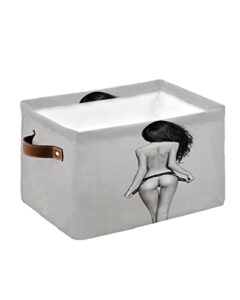 naked girl cube storage organizer bins with handles, 15x11x9.5 inch collapsible canvas cloth fabric storage basket, sexy beauty grey modern art books kids’ toys bin boxes for shelves, closet