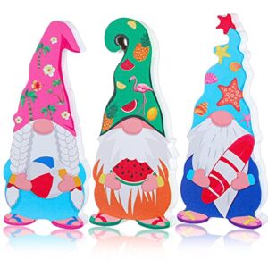 3 pcs wooden beach gnomes sign summer gnomes table decor wood beach table centerpieces hawaii wooden gnomes sign for summer party tiered tray shelf home kitchen decoration