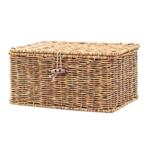 zerodeko wicker storage basket, rattan woven box with lid, rectangular shelf basket decorative display box desktop small container box household organizer box for home wardrobe toys