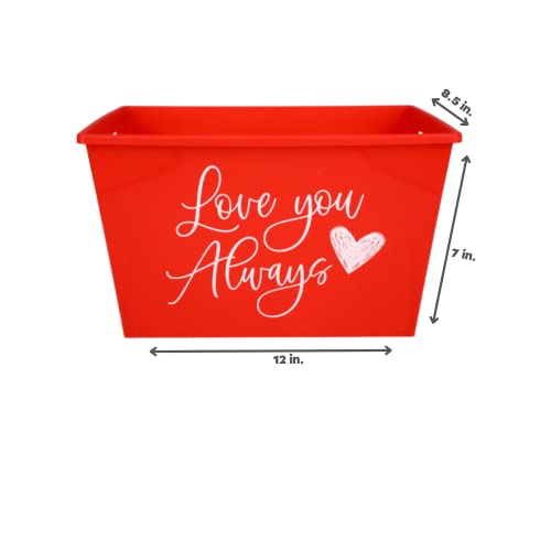 Ja'Cor (1)Love You Always Red Plastic Rectangular Bins with Handles for Wedding Valentines Day Decor Gifts Gift Baskets Storage Containers Party Favors Holiday Decorations with 1-Pc Ja'Cor Keychain