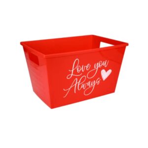 Ja'Cor (1)Love You Always Red Plastic Rectangular Bins with Handles for Wedding Valentines Day Decor Gifts Gift Baskets Storage Containers Party Favors Holiday Decorations with 1-Pc Ja'Cor Keychain