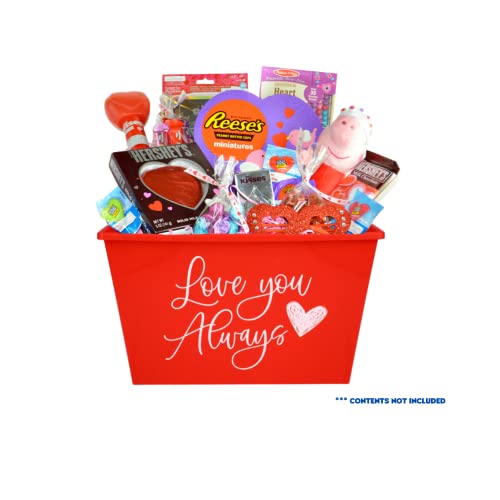 Ja'Cor (1)Love You Always Red Plastic Rectangular Bins with Handles for Wedding Valentines Day Decor Gifts Gift Baskets Storage Containers Party Favors Holiday Decorations with 1-Pc Ja'Cor Keychain