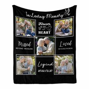 custom memorial blankets with photos, personalized in loving memory picture name date blanket – sympathy blanket for loss of mom dad grandmother grandfather pet 60 x 80 inches