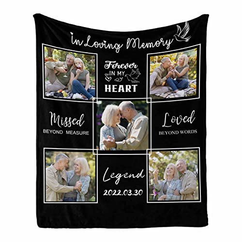 Custom Memorial Blankets with Photos, Personalized in Loving Memory Picture Name Date Blanket - Sympathy Blanket for Loss of Mom Dad Grandmother Grandfather Pet 60 x 80 Inches