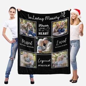 Custom Memorial Blankets with Photos, Personalized in Loving Memory Picture Name Date Blanket - Sympathy Blanket for Loss of Mom Dad Grandmother Grandfather Pet 60 x 80 Inches