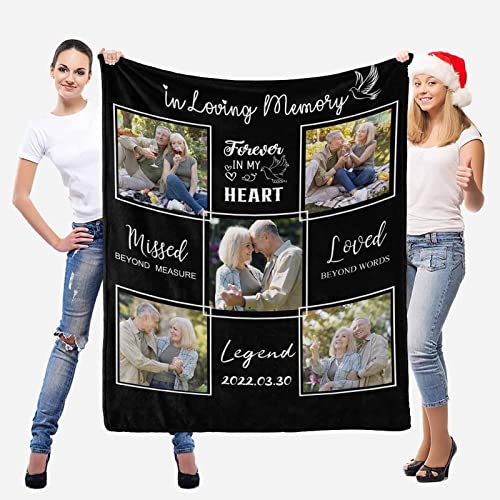 Custom Memorial Blankets with Photos, Personalized in Loving Memory Picture Name Date Blanket - Sympathy Blanket for Loss of Mom Dad Grandmother Grandfather Pet 60 x 80 Inches