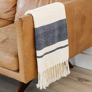 graced soft luxuries chenille fringe throw blanket for couch | 50″ x 60″ soft, textured, fluffy, warm, cozy striped boho blanket | decorative yet buttery soft (navy stripe)