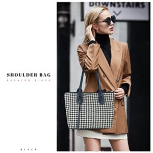 Whale Power Tote Bag for Women Houndstooth Shoulder Handbags Medium Size Purses with Zipper Black