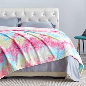 dangtop rainbow throw blanket, unique tie dye flannel blanket for girls, soft cute decorative throw blanket, warm cozy fuzzy fleece blanket for adults kid’s gift （flannel rainbow, 50×60 inches ）