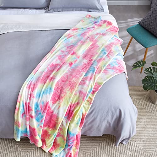 DANGTOP Rainbow Throw Blanket, Unique Tie dye Flannel Blanket for Girls, Soft Cute Decorative Throw Blanket, Warm Cozy Fuzzy Fleece Blanket for Adults Kid's Gift （Flannel Rainbow, 50x60 inches ）