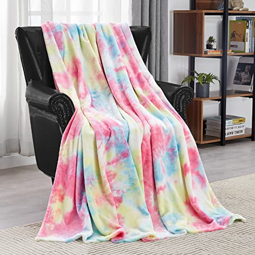 DANGTOP Rainbow Throw Blanket, Unique Tie dye Flannel Blanket for Girls, Soft Cute Decorative Throw Blanket, Warm Cozy Fuzzy Fleece Blanket for Adults Kid's Gift （Flannel Rainbow, 50x60 inches ）