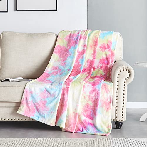 DANGTOP Rainbow Throw Blanket, Unique Tie dye Flannel Blanket for Girls, Soft Cute Decorative Throw Blanket, Warm Cozy Fuzzy Fleece Blanket for Adults Kid's Gift （Flannel Rainbow, 50x60 inches ）