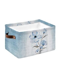 vintage botanical storage basket waterproof cube storage bin organizer with handles, rustic blue ombre spring floral collapsible storage cubes bins for clothes books toys 15″x11″x9.5″, 1 pcs