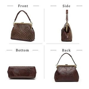 LUI SUI Vintage Rivet Shoulder Bags for Women Retro Classical Top Handle Purse Tote Bags