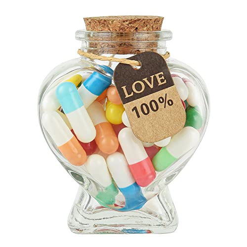 Yadream Capsules Message in a Glass Bottle,Cute Christmas Gift Love Letter message capsules,45pcs Love Pills with Hart-shaped Bottle for Anniversary Graduation Birthday Valentines