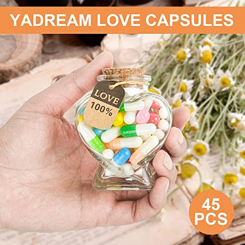 Yadream Capsules Message in a Glass Bottle,Cute Christmas Gift Love Letter message capsules,45pcs Love Pills with Hart-shaped Bottle for Anniversary Graduation Birthday Valentines