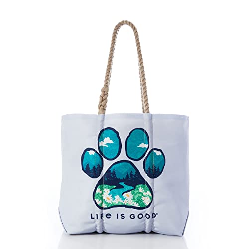 Sea Bags Recycled Sail Cloth Life is Good Landscape Paw Medium Tote Travel Tote Bag, Carry On Bag, Tote Bag for Work Rope Handles