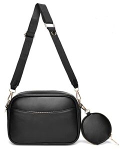 women little crossbody bag with small coin purse, wide strap, card holder, cute tassel, pockets