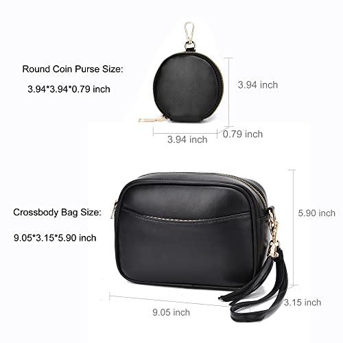 Women Little Crossbody Bag with Small Coin Purse, Wide Strap, Card Holder, Cute Tassel, Pockets