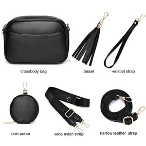 Women Little Crossbody Bag with Small Coin Purse, Wide Strap, Card Holder, Cute Tassel, Pockets