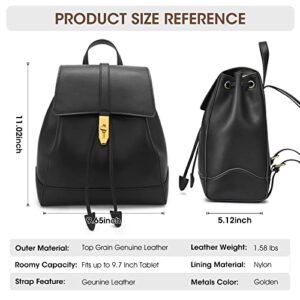 Kattee Genuine Leather Backpack Purse for Women Fashion Rucksack Ladies School Shoulder Bag Medium Size Adjustable Straps