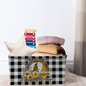 Retro Buffalo Black White Check Sweet Farm Home Gnomes Couple Polka Dot Sunflower Cube Storage Organizer Bins with Handles,15x11x9.5 Inch Collapsible Canvas Cloth Fabric Storage Basket Books Boxes