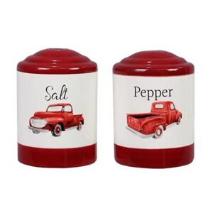 ceramic vintage pickup truck salt and pepper shakers, unique rustic salt & pepper shaker set for kitchen counter, country home tabletop decor accents