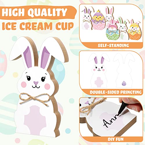 6 Pcs Easter Bunny Table Wooden Signs Centerpieces Easter Spring Tiered Tray Decorations Rabbit Bunny Shape Tabletop Decor with 3 Meter Jute Rope for Farmhouse Home Office (Bunny, Egg)