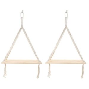 cabilock 2pcs vintage modern shelving holder room rope floating cotton bonsai hand- woven shelf pot swing bathroom triangle decoration book decor original shelves decorative