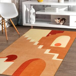 Lahome Abstract Low Pile Kids Room Area Rug - Orange Minimalist 3x5 Playroom Rug, Modern Building Soft Non-Slip Non-Shedding Mat Machine Washable Carpet for Entryway Nursery Office Living Room Bedroom